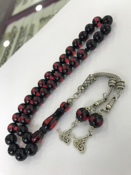 Kırmızı Sürmeli Model Küre Kesim Toz Kehribar Tesbih
