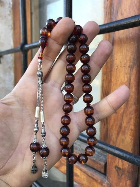 Bal Rengi Sürmeli Model Küre Kesim Toz Kehribar Tesbih