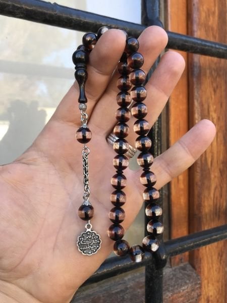 Açık Kahve Sürmeli Model Küre Kesim Toz Kehribar Tesbih