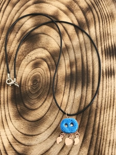 Sultan Telkâri 925 Ayar Gümüş Deri Kordonlu Roze Renk Süryani Nazar Boncuğu Kolye