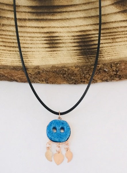 Sultan Telkâri 925 Ayar Gümüş Deri Kordonlu Roze Renk Süryani Nazar Boncuğu Kolye