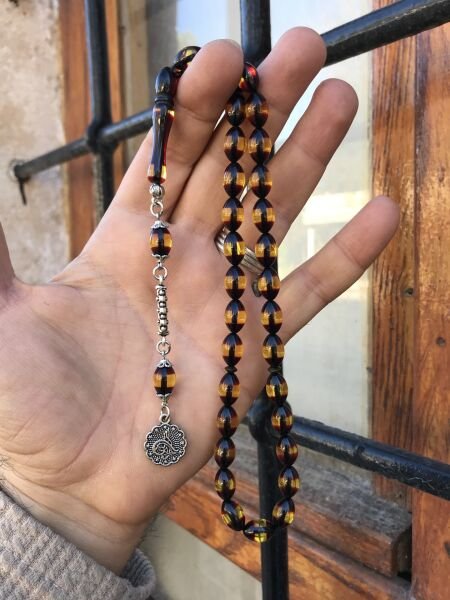 Sultan Telkari Sürmeli Model Kavun İçi Renk Toz Kehribar Tesbih
