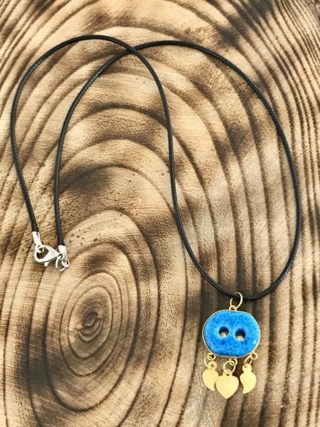 Sultan Telkâri 925 Ayar Gümüş Deri Kordonlu Gold Renk Süryani Nazar Boncuğu Kolye