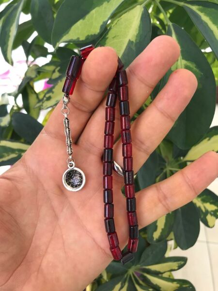 Sürmeli Model Kırmızı Tonda Kesme Toz Kehribar Tesbih