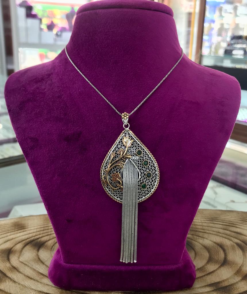 Sultan Telkari 925 Ayar Gümüş Oksitli Telkari Çiçek Motifli Bayan Kolye