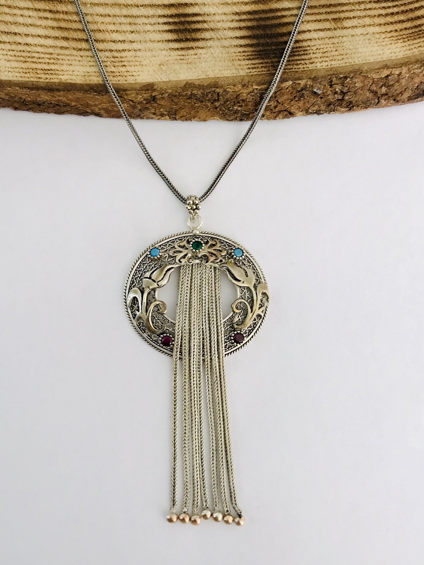 Sultan Telkari 925 Ayar Gümüş Oksitli Telkari Lale Motifli Bayan Kolye