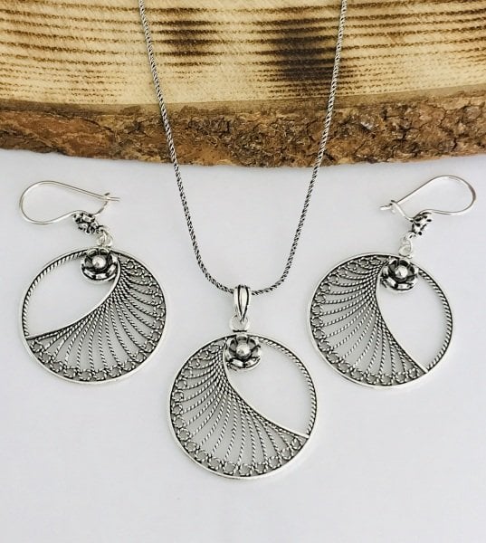 Sultan Telkari 925 Ayar Gümüş Oksitli Telkari İyilik Kötülük İkili Set