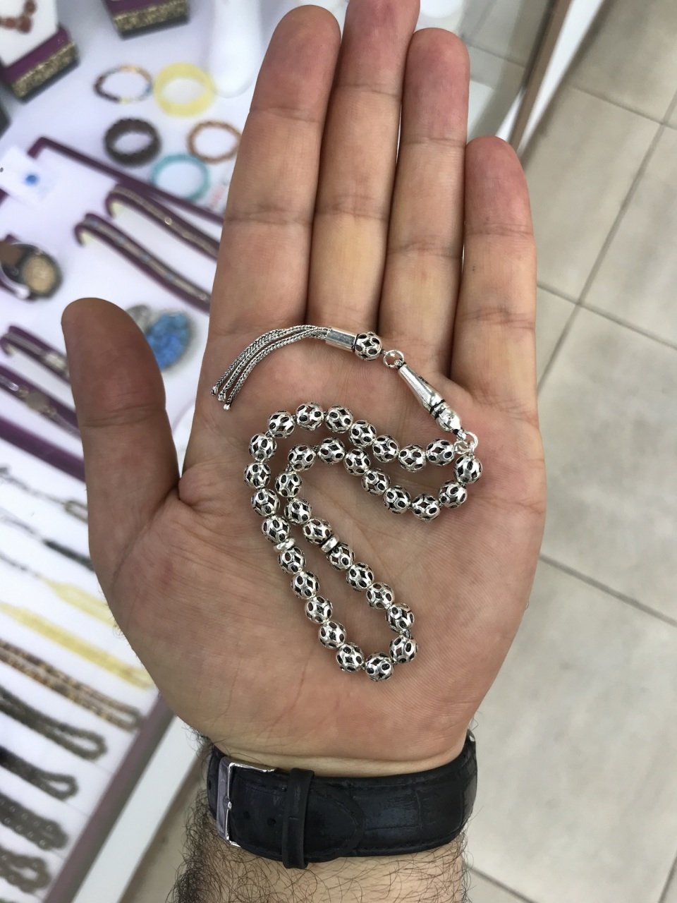 El İşi Telkâri  Model 925 Ayar Gümüş Küre Kesim Tesbih