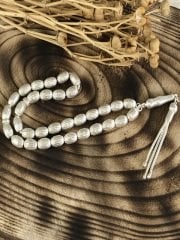 Çizgili Beyzi Kesim 925 Ayar Gümüş Tesbih