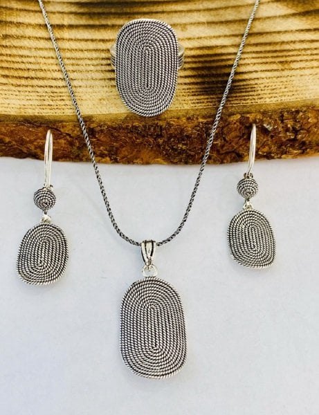 Sultan Telkari 925 Ayar Gümüş Oksitli Telkari Üçlü Set