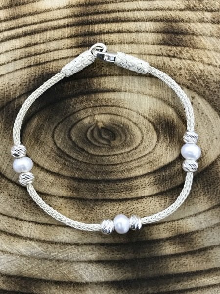 1000 Ayar Gümüş  Dorika Toplu Doğal İncili Kazaziye Bileklik