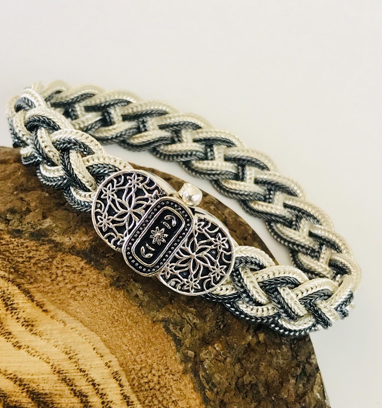 925 Ayar Gümüş Midyat Hasırı Örgü Model Gümüş Bileklik