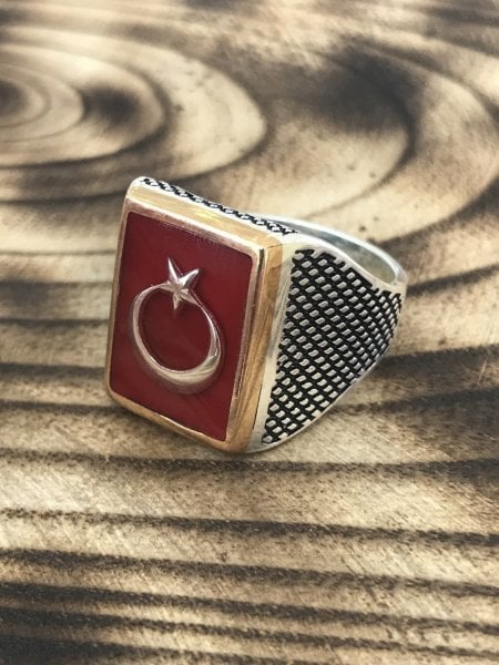 925 Ayar Gümüş Ay Yıldız Model Erkek Yüzük