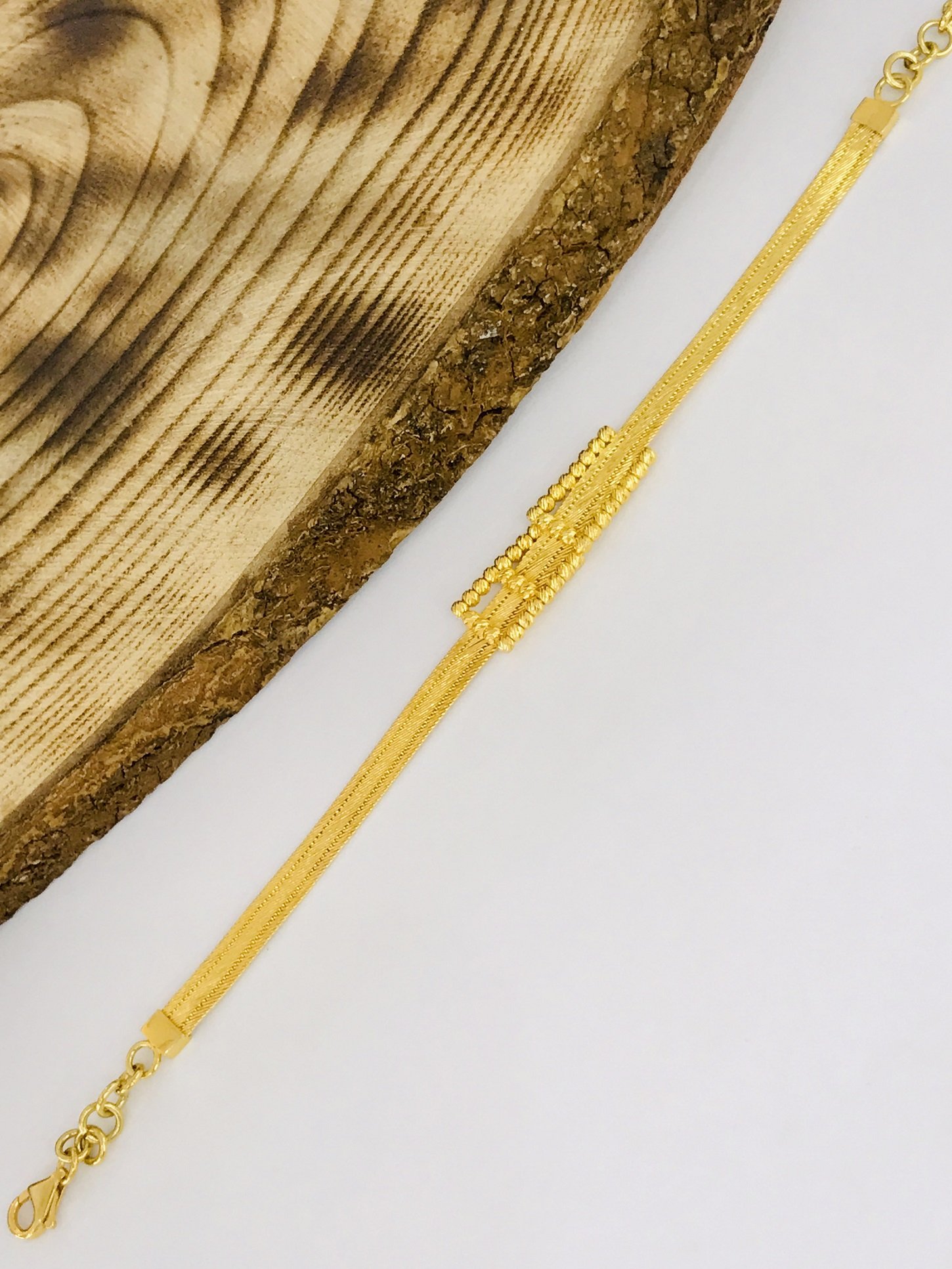 925 Ayar Gümüş Altın Yaldız Hasır Bileklik 16 cm