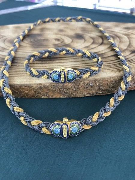 925 Ayar Gümüş  Örgü Model Midyat Hasırı Set