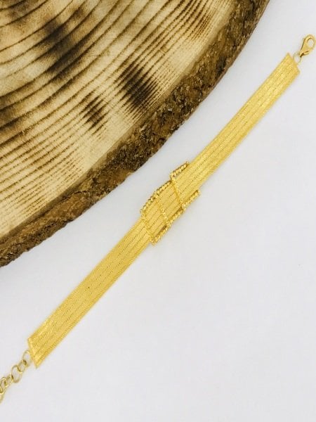 925 Ayar Gümüş Altın Yaldız Hasır Bileklik