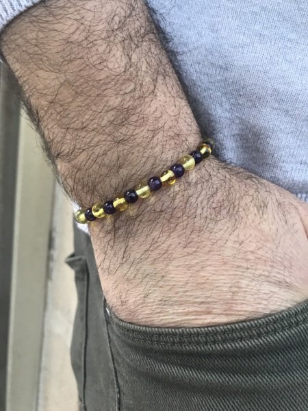 Damla Kehribar Ametist Doğal Taşlı Bileklik