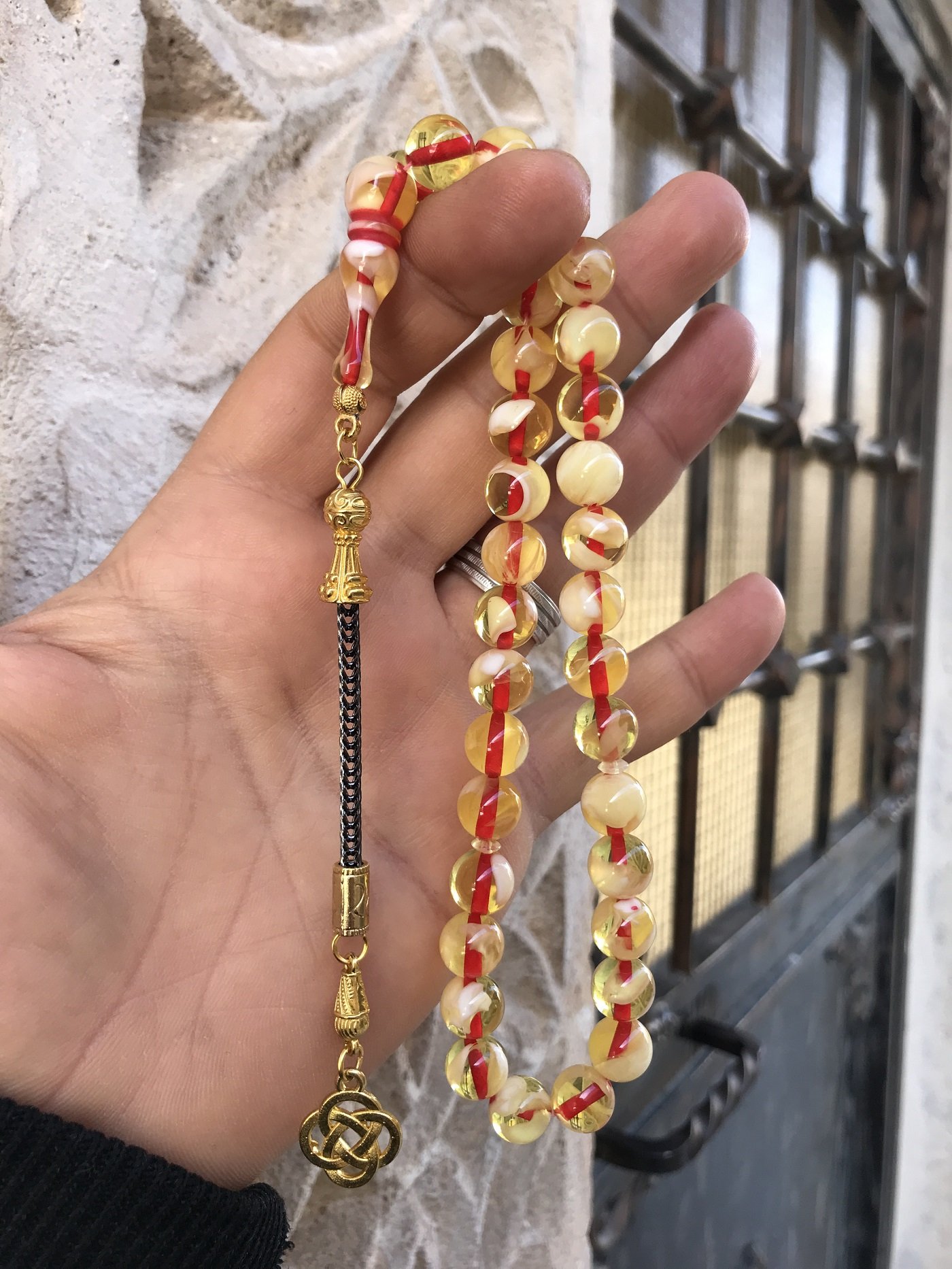 Hareli Beyrut Damlası Küre Kesim Toz Kehribar Tesbih