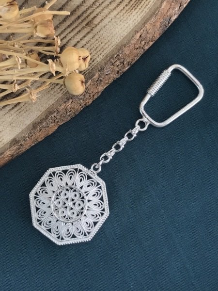 925 Ayar Gümüş Telkâri İşçilikli  Gümüş Anahtarlık