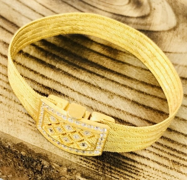 925 Ayar Gümüş Altın Yaldız Hasır Bileklik