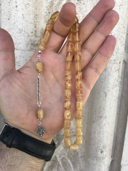 925 Ayar Gümüş Hareli Orijinal Sıkma Kehribar Tesbih
