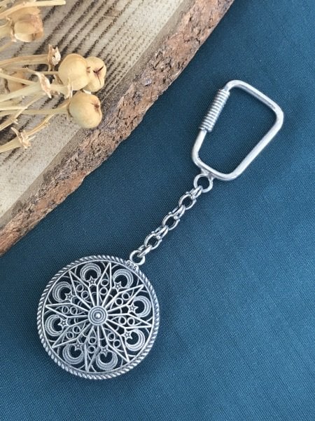 925 Ayar Gümüş Telkâri İşçilikli Gümüş Anahtarlık