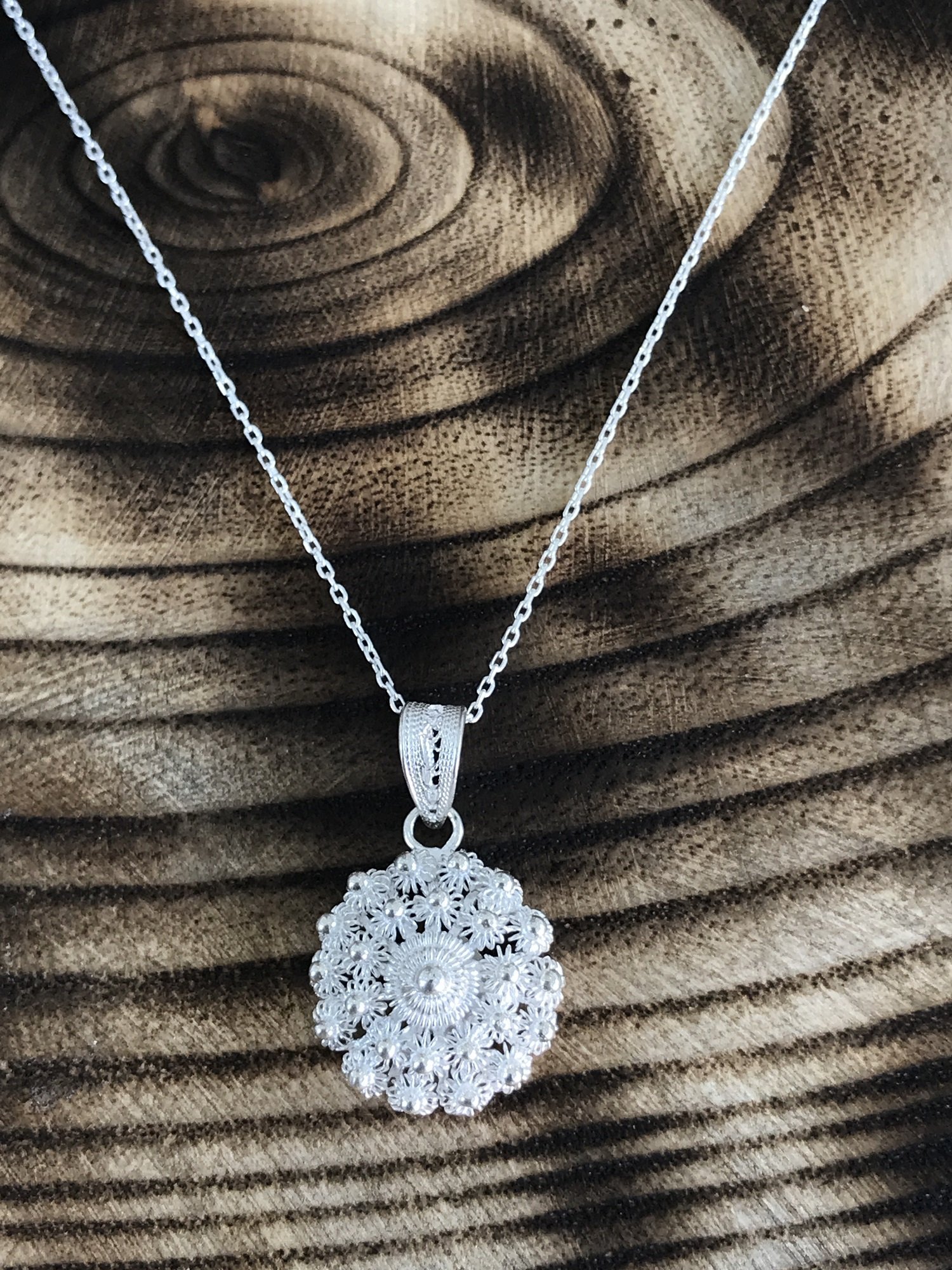 Bereket Çiçeği Model 925 Ayar Gümüş Telkâri İşçilikli Bayan Kolye