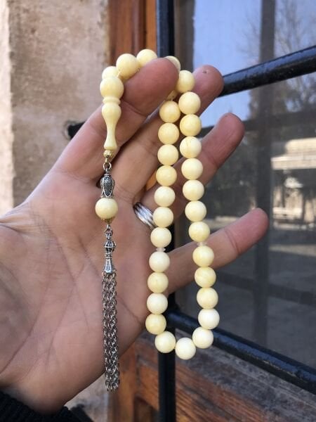 Sarı Renk  Küre Kesim Toz Kehribar Tesbih