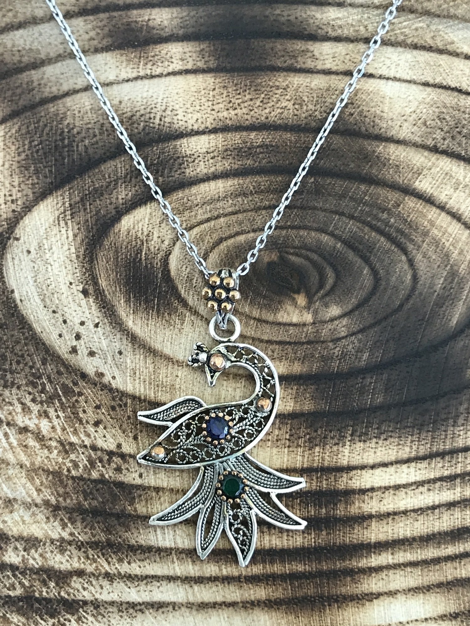 Tavus Kuşu Model 925 Ayar Gümüş Telkâri İşçilikli Bayan Kolye