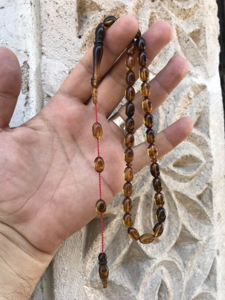 Sistem Püsküllü Sarı Siyah Tonda Orijinal Ateş Kehribar Tesbih