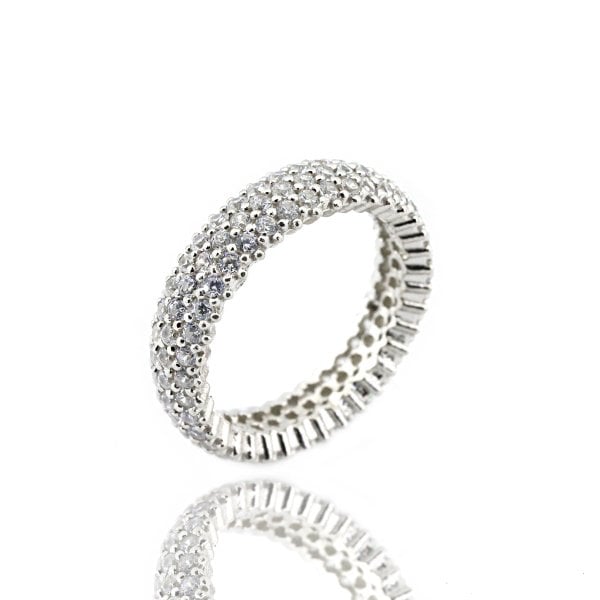 925 Ayar Gümüş Üç Sıra Taşlı Tamtur Bayan Gümüş Alyans