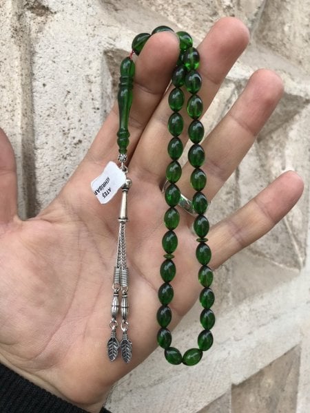 Çift Püsküllü Beyzi Kesim Orijinal Ateş Kehribar Tesbih