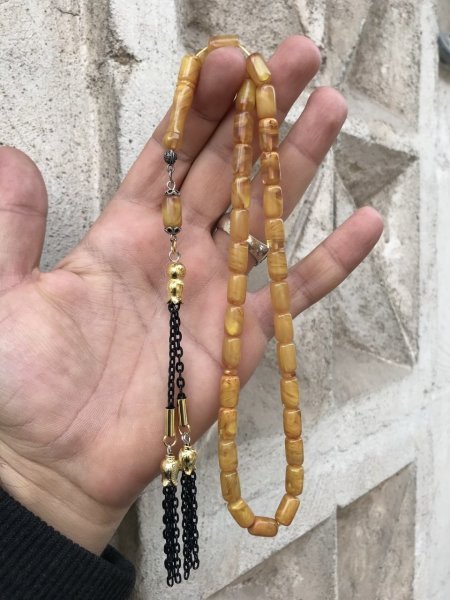 Hareli Kapsül Kesim Orijinal Sıkma Kehribar Tesbih