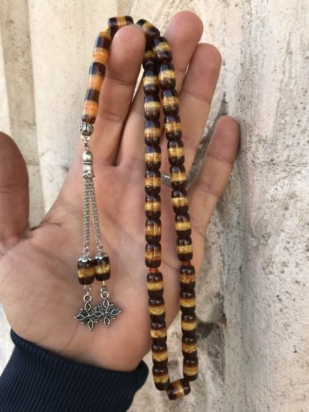 Sarı Sürmeli Kapsül Model Toz Kehribar Tesbih