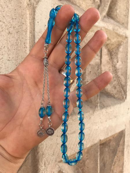 Sürmeli Buz Mavisi Toz Kehribar Tesbih