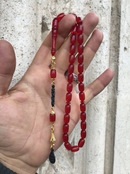 KırmızıRenk Kapsül Kesim Orijinal Ateş Kehribar Tesbih