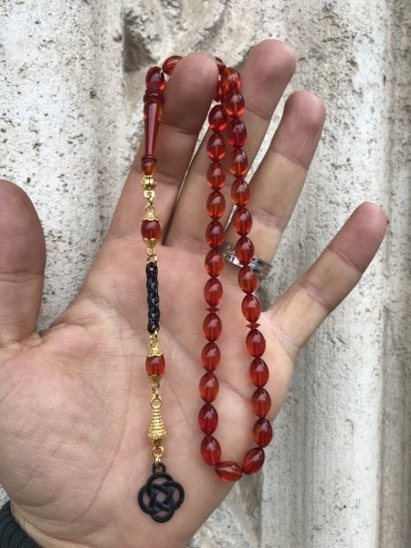 Şeffaf Kahverengi Beyzi Kesim Orijinal Ateş Kehribar Tesbih
