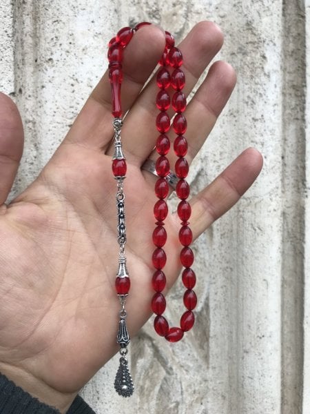 Alev Kırmızısı Beyzi Kesim Orijinal Ateş Kehribar Tesbih