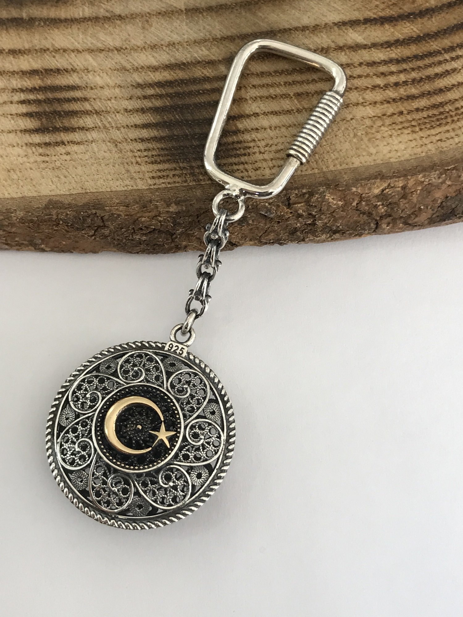 925 Ayar Gümüş Telkâri İşçilikli Ayyıldız Model Gümüş Anahtarlık