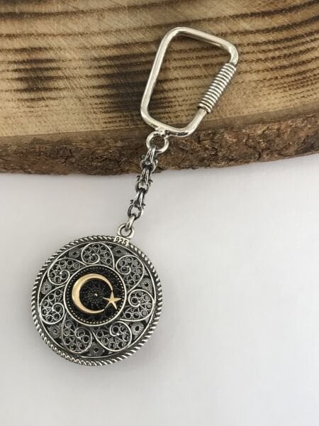 925 Ayar Gümüş Telkâri İşçilikli Ayyıldız Model Gümüş Anahtarlık