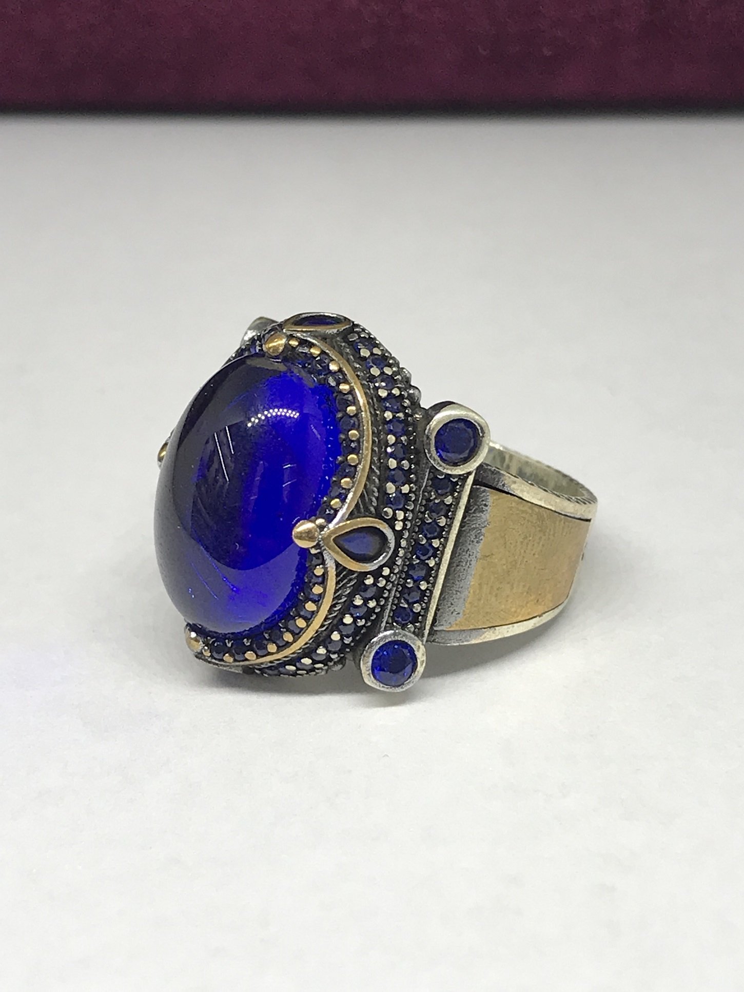 925 Ayar Gümüş Safir Taşlı Erkek Yüzük ST15