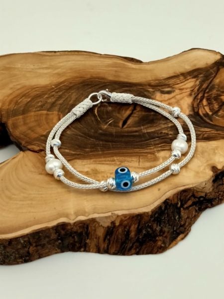 1000 Ayar Gümüş Nazar Boncuklu Kazaziye Bileklik