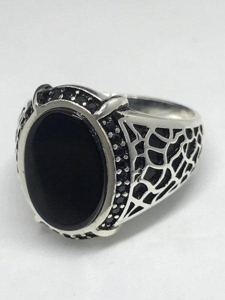 925 Ayar Gümüş  Özel İşçilik Oniks Taşlı Erkek Yüzük