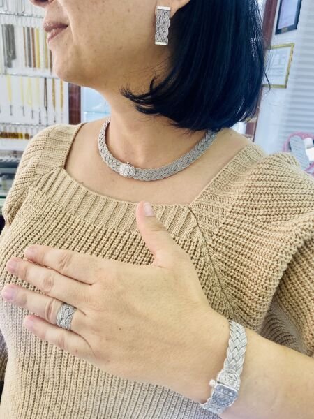 925 Ayar Gümüş Oksitli Telkâri Örgü Model Gümüş Set